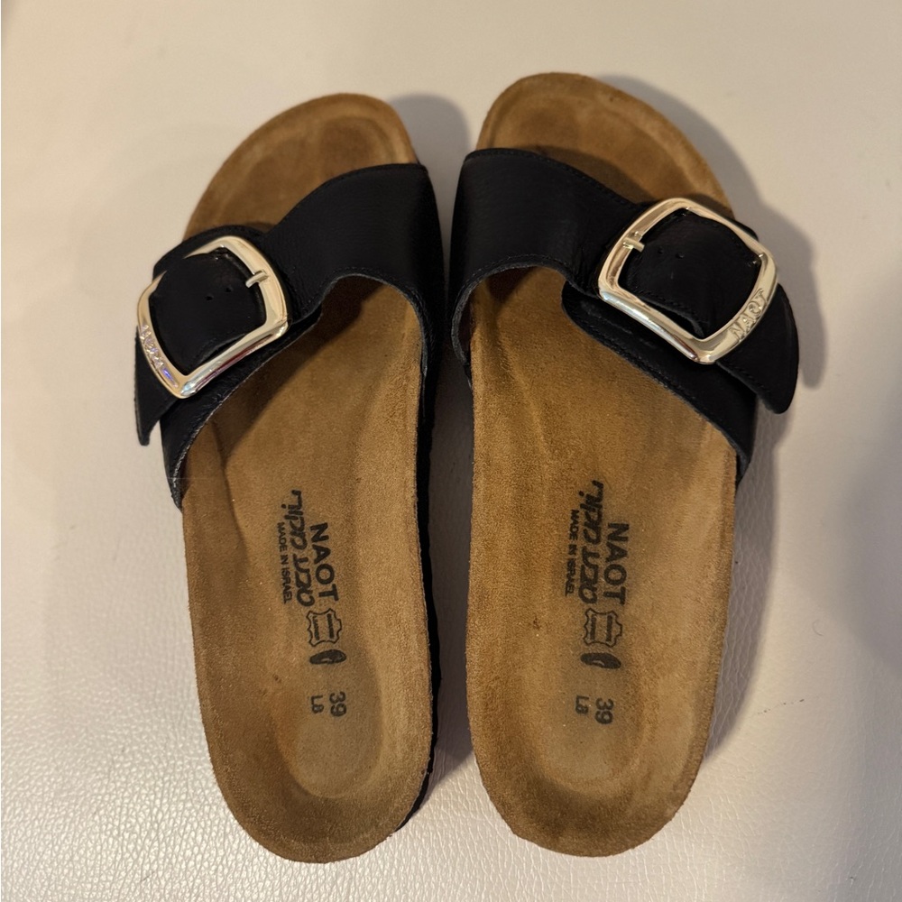 Naot Black Sandals with Gold Buckle